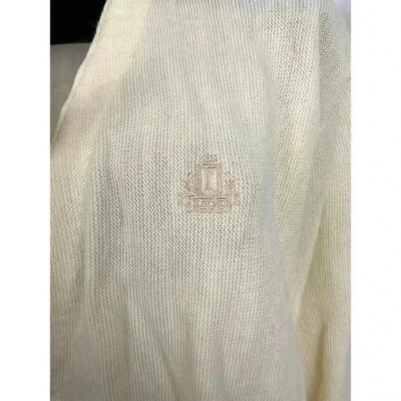 VTG Cream V Neck Cardigan Sweater Men's Large LOGO Grandpa Wear - Picture 4 of 14